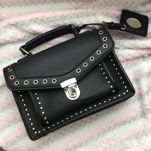 Black Top Handle Faux Leather Purse